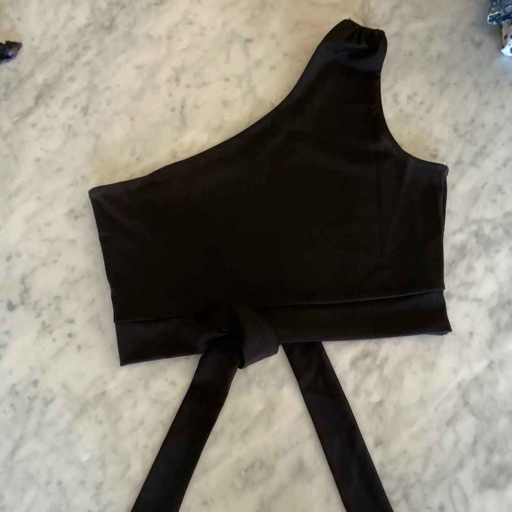 Zaful One Shoulder Crop Tie Top - Size L